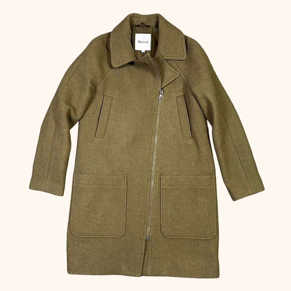 Madewell Eldridge Zip Coat Jacket Olive Green Wool Cashmere Blend Size X-Small